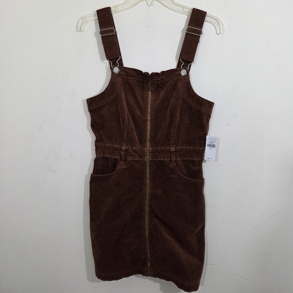 NWT American Eagle Corduroy Overall Dress Brown Mini Size 8 Fall Academia Cords - Picture 2 of 12
